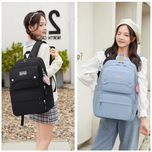Solid Color Multi-Pocket Backpack for Teen Girls