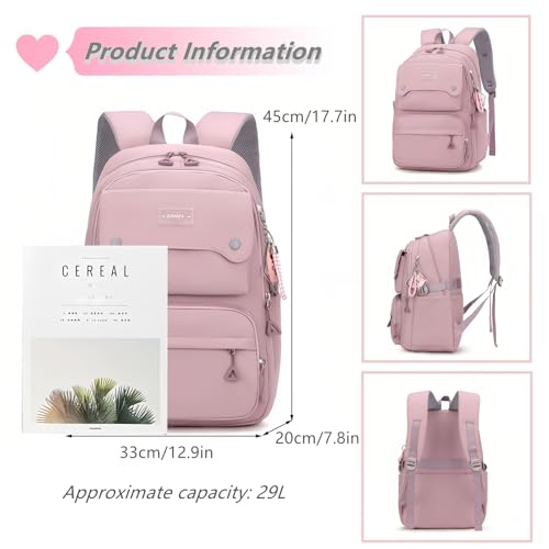 Solid Color Multi-Pocket Backpack for Teen Girls