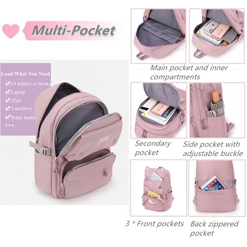Solid Color Multi-Pocket Backpack for Teen Girls