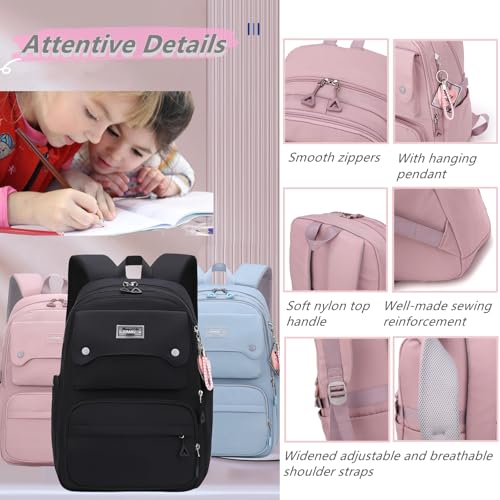 Solid Color Multi-Pocket Backpack for Teen Girls