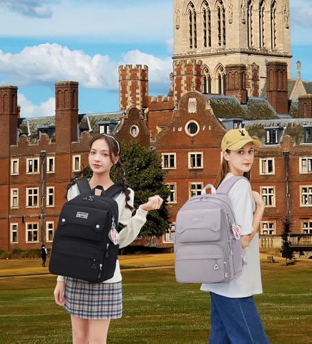 Solid Color Multi-Pocket Backpack for Teen Girls