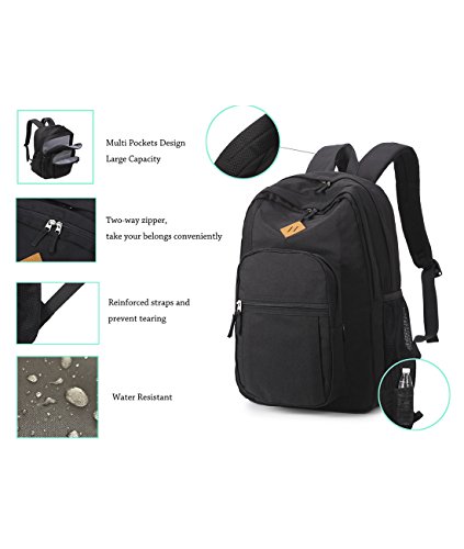 Water-Resistant Classic Black Travel Backpack for Students