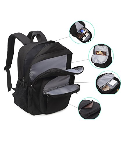 Water-Resistant Classic Black Travel Backpack for Students