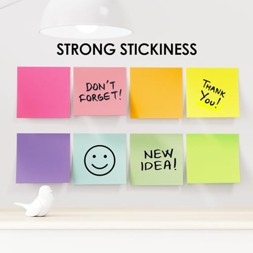 Colorful 3x3 Sticky Notes - 8 Pads, 60 Sheets