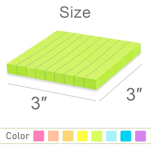 Bright 3x3 Lined Sticky Notes - 8 Pads