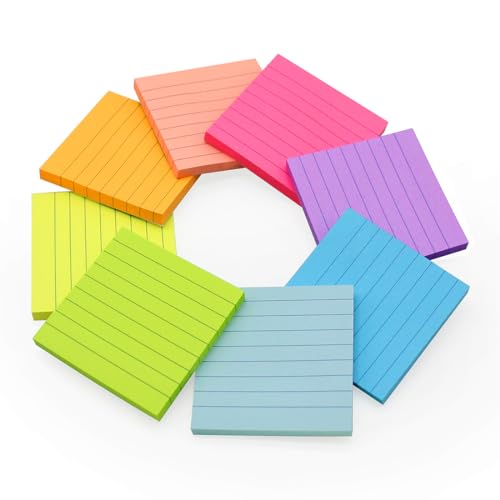 Bright 3x3 Lined Sticky Notes - 8 Pads
