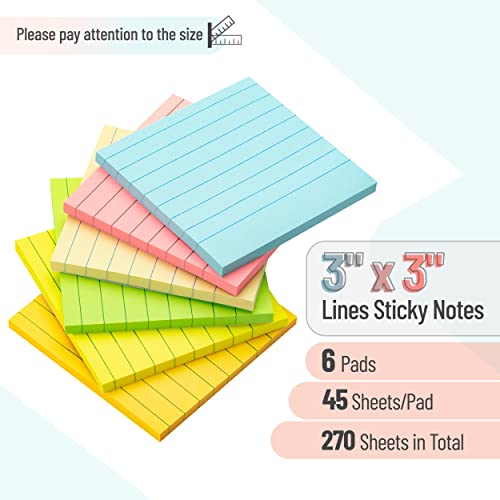 Pastel Lined Sticky Notes - 3x3, 6 Pads