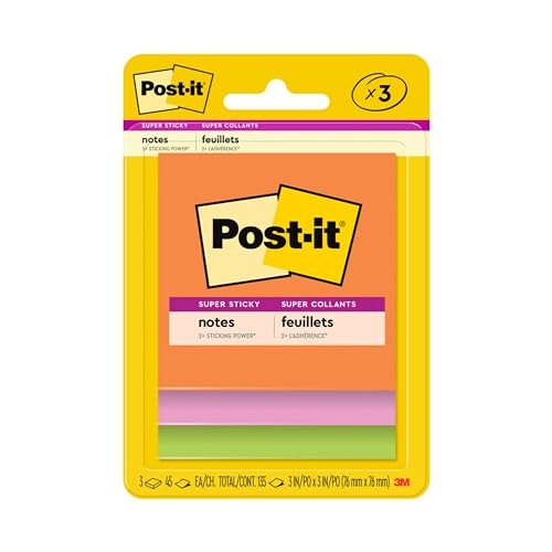 Post-it Super Sticky Notes, 3" x 3" Pads