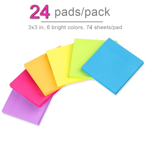 24 Pack Colorful 3x3 Sticky Notes Memo Pads