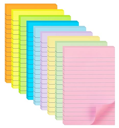 9-Pack Lined Sticky Notes in Pastel Colors