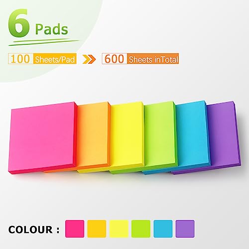 Bright Color Sticky Notes 3x3 Inch - 6 Pads