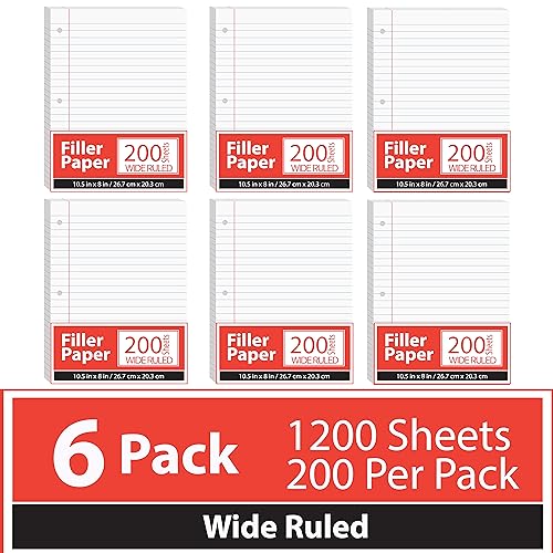 Wide Ruled Loose Leaf Notebook Paper - 6 Pack