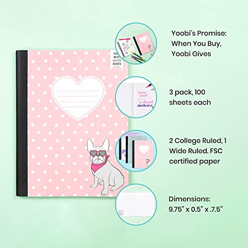 Yoobi 3-Pack Cute Kids Composition Notebooks