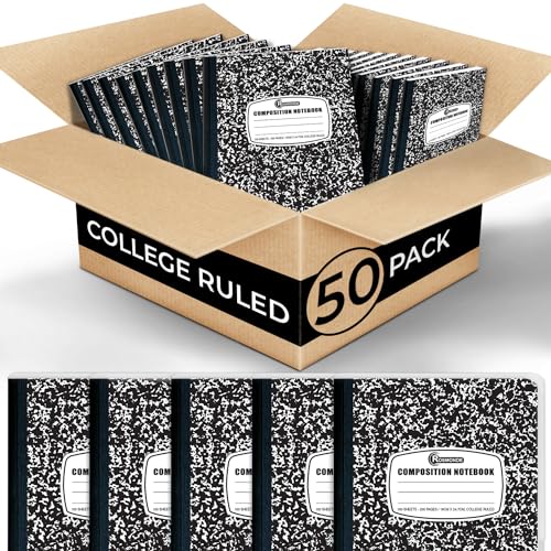 50-Pack Black Marble Composition Notebooks - College Ruled