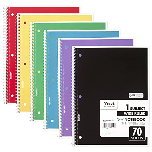Mead 6-Pack Spiral Notebooks, Wide Ruled