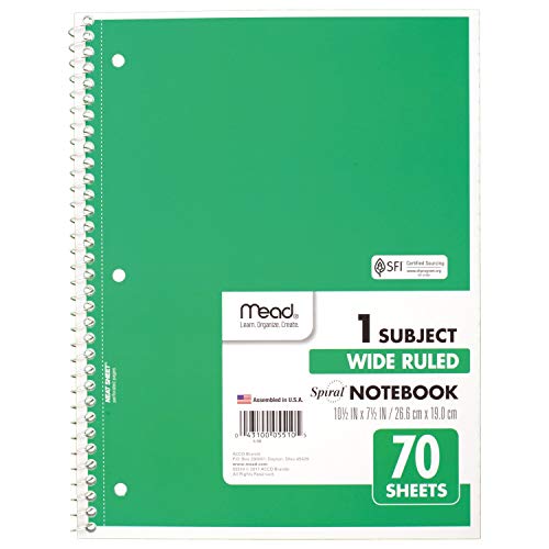 Mead 6-Pack Spiral Notebooks, Wide Ruled