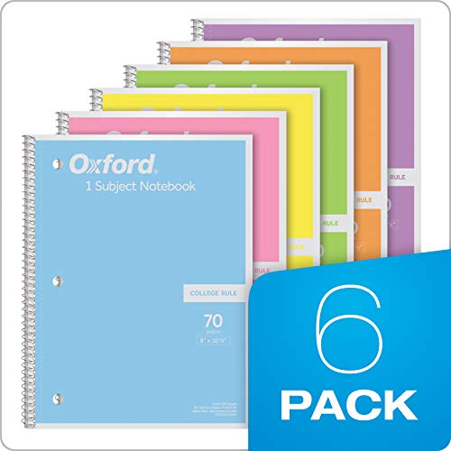 Set of 6 Oxford Pastel Spiral Notebooks
