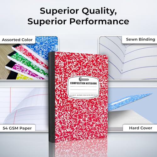12 Pack Wide Ruled Composition Notebooks, Assorted Colors