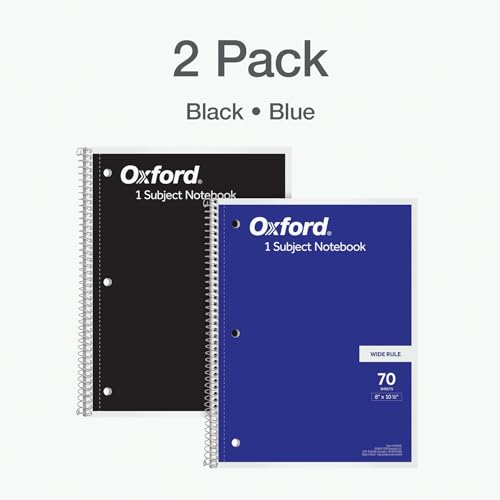 Oxford 1-Subject Spiral Notebooks, Wide Ruled, 2 Pack