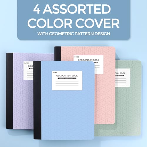 SUNEE Wide Ruled Composition Notebooks - 4 Pack