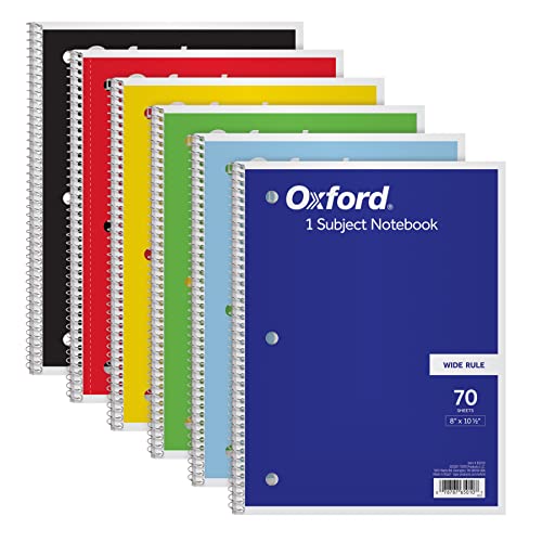 Oxford 6-Pack Spiral Notebooks, Wide Ruled, Assorted Colors