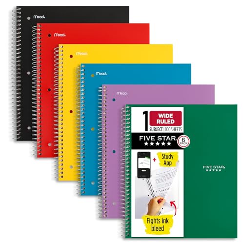 Five Star Wide Ruled Spiral Notebooks, 6 Pack