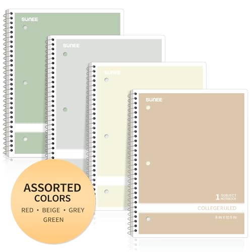 SUNEE College Ruled Spiral Notebooks - 4 Pack