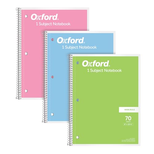 Oxford 1-Subject Spiral Notebooks, Assorted Pastels, 3-Pack