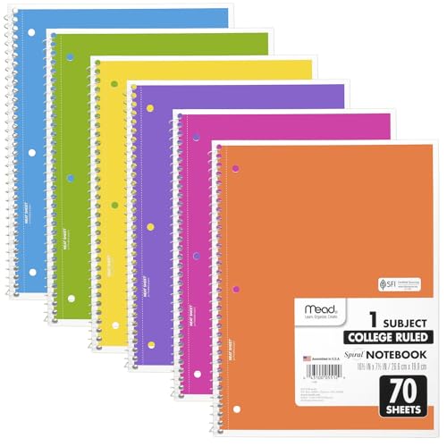 Mead Assorted Bright 6-Pack Spiral Notebooks