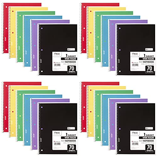 Mead 24-Pack Spiral Notebooks, Wide Ruled 70 Sheets