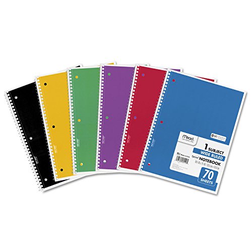 Mead 1-Subject Spiral Notebook, Wide Ruled, Assorted