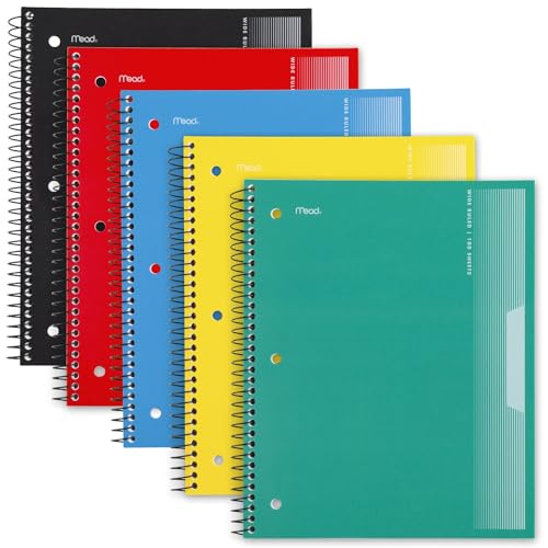 Mead 5-Pack Spiral Notebooks, Wide Ruled, 100 Sheets