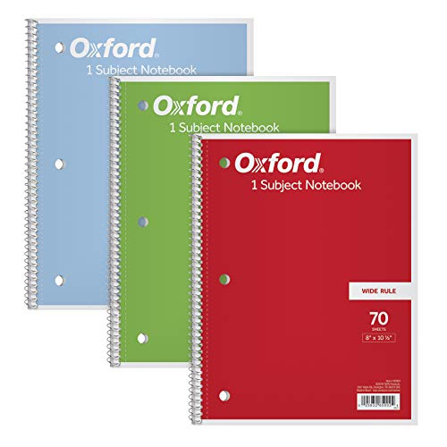 Oxford 1-Subject Wide Ruled Notebooks, 3 Pack
