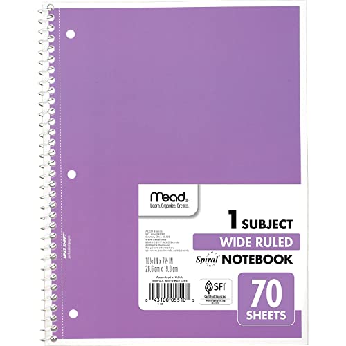 Mead 1-Subject Spiral Notebook, Wide Ruled, Assorted