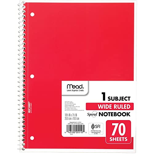 Mead 1-Subject Spiral Notebook, Wide Ruled, Assorted