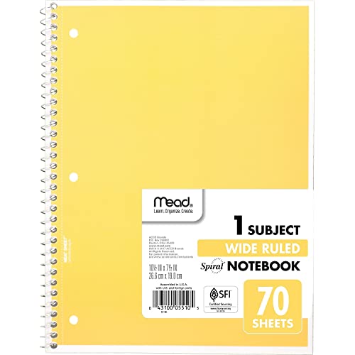 Mead 1-Subject Spiral Notebook, Wide Ruled, Assorted