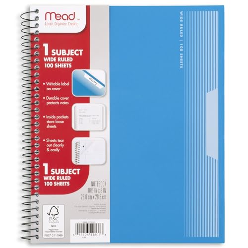 Mead 5-Pack Spiral Notebooks, Wide Ruled, 100 Sheets