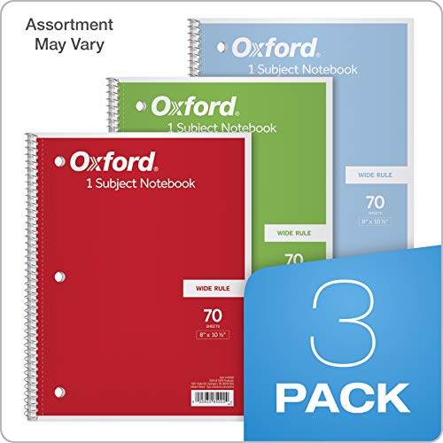 Oxford 1-Subject Wide Ruled Notebooks, 3 Pack