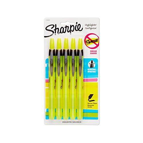 Fluorescent Yellow Retractable Highlighter, 5-Pack
