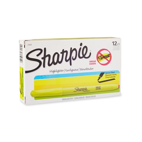 Fluorescent Yellow Sharpie Chisel Tip Highlighters - 12 Pack