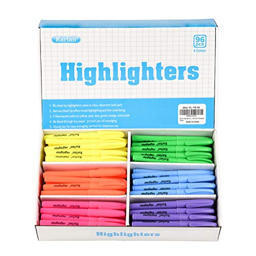 Rarlan Assorted Fluorescent Highlighters, 96 Count