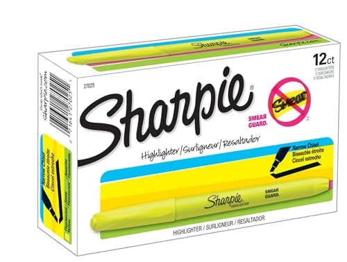 Fluorescent Yellow Sharpie Chisel Tip Highlighters - 12 Pack