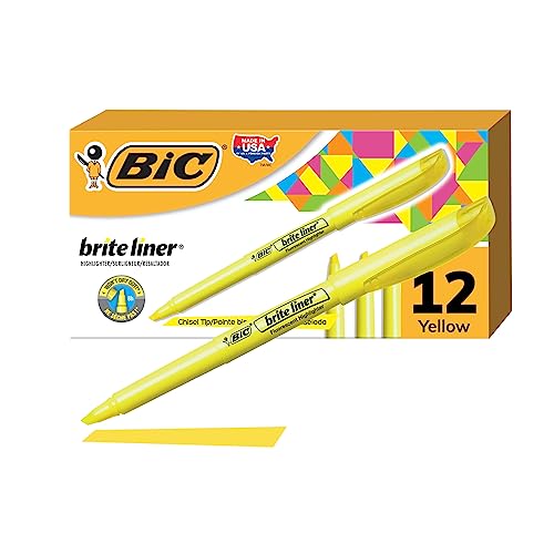 BIC Brite Liner Yellow Highlighters, 12-Pack