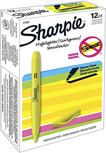Fluorescent Yellow Sharpie Chisel Tip Highlighters - 12 Pack
