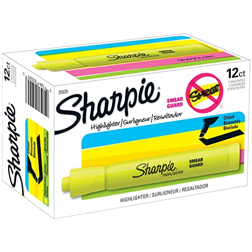 Fluorescent Yellow Sharpie Tank Highlighters, 12 Count