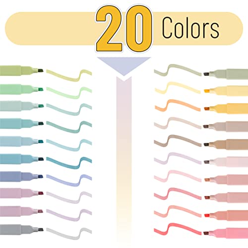 20 Pastel Chisel Tip Highlighters Set
