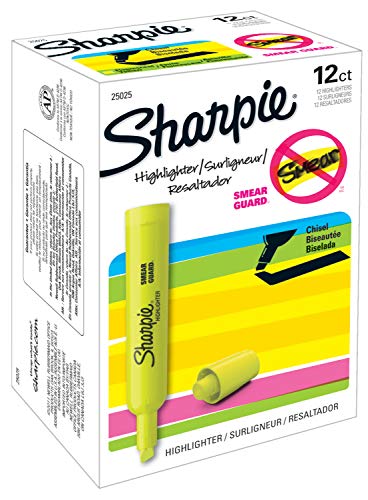 Fluorescent Yellow Sharpie Tank Highlighters, 12 Count