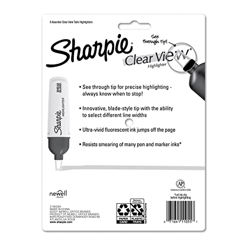 Sharpie Clear View Chisel Tip Highlighter Set, 8 Count
