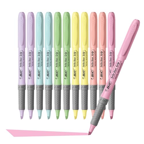 BIC Pastel Highlighter Set, 12 Assorted Colors