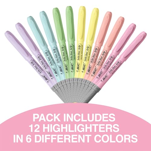 BIC Pastel Highlighter Set, 12 Assorted Colors